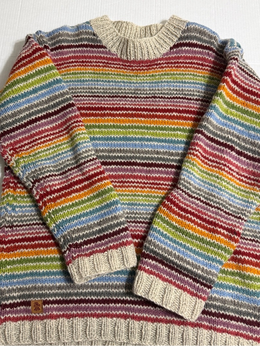 Pachamama Rainbow Stripe 100% Wool Chunky Knit Sweater | Colorful Boho Pride